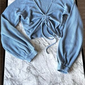 Blue Ribbed Long Sleeve Top